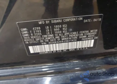 2018 Subaru Impreza 2.0I из США, поврежденный, VIN 4S3GKAA68J3621424